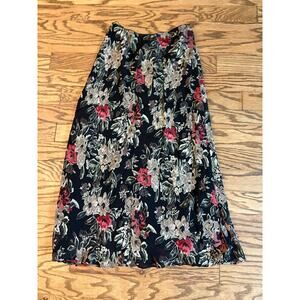 Temptation Multicolor Black Flowy Floral Lined Rayon A-Line Midi Skirt Women's M